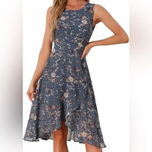 Floral Grey Blue Women's Dress